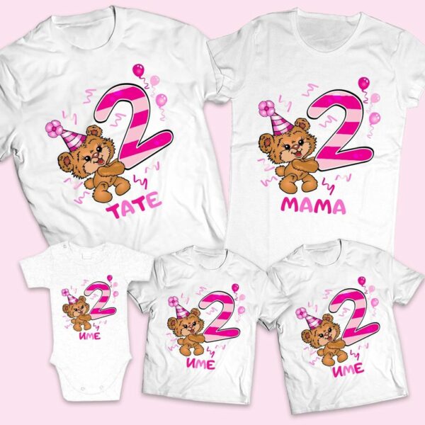 Семейни тениски с MEЧЕ в розово за Рожден ден на Момиченце