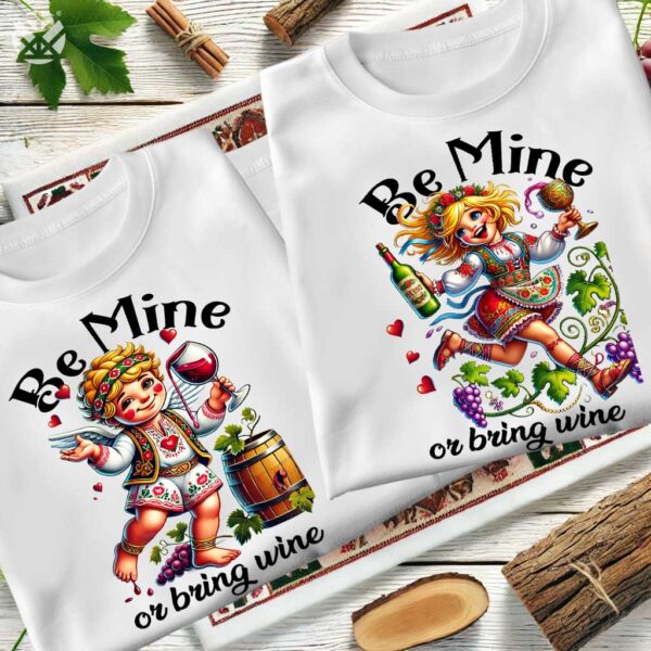 Забавни тениски за двойки Be Mine or Bring Wine - Image 6
