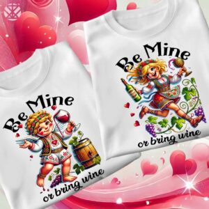 Забавни тениски за двойки Be Mine or Bring Wine