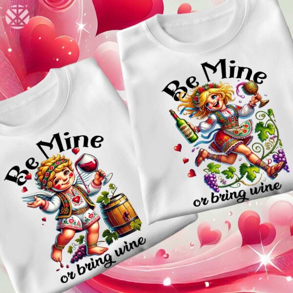 Забавни тениски за двойки Be Mine or Bring Wine - Image 2