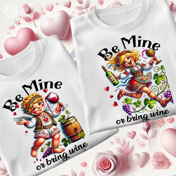 Забавни тениски за двойки Be Mine or Bring Wine - Image 3