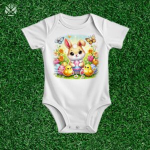 Великденска тениска Пухкаво зайче и шарени яйца