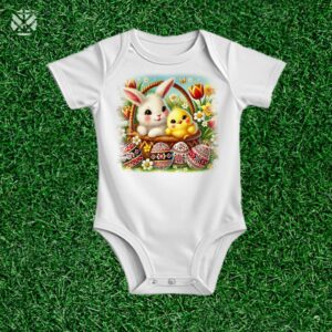 Великденска тениска Пухкаво зайче и шарени яйца
