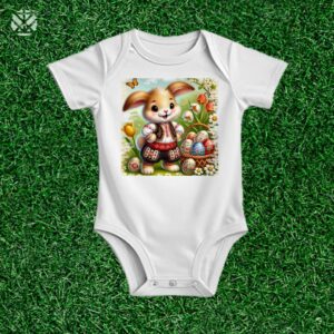 Великденска тениска Пухкаво зайче и шарени яйца