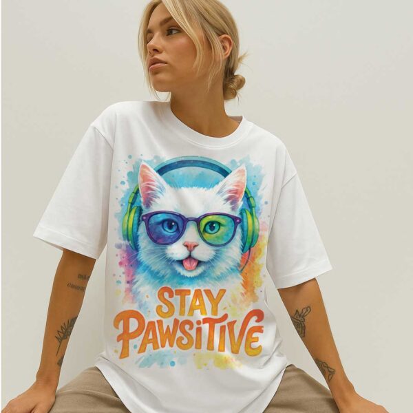 Stay Pawsitive – Unisex OVERSIZED тениска с дизайнерски котешки вайб - Image 8