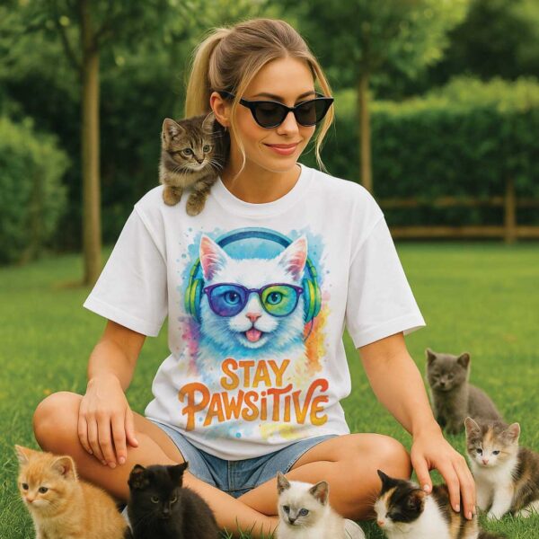 Stay Pawsitive – Unisex OVERSIZED тениска с дизайнерски котешки вайб - Image 7