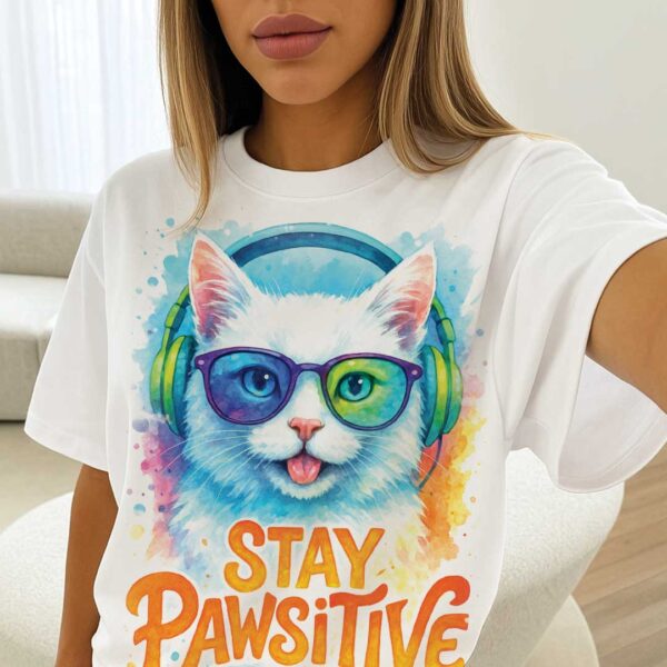 Stay Pawsitive – Unisex OVERSIZED тениска с дизайнерски котешки вайб - Image 3
