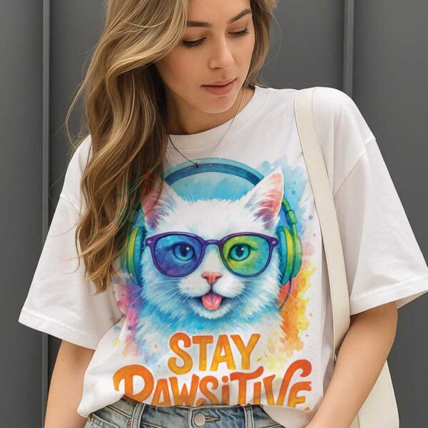 Stay Pawsitive – Unisex OVERSIZED тениска с дизайнерски котешки вайб - Image 4