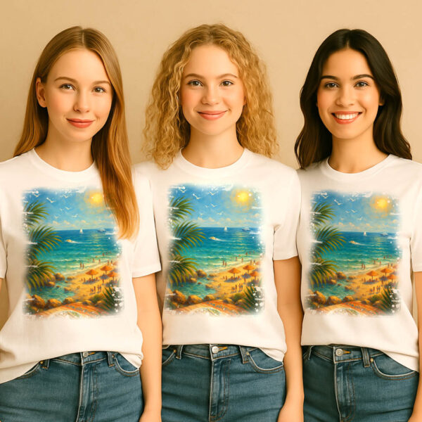 Семейни тениски с живописен морски пейзаж и плажна сцена - Image 2