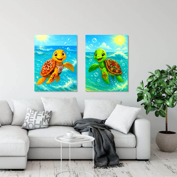 Морски костенурки с шевици – Комплект от 2 Картини - Канава 30x40 см - Image 6