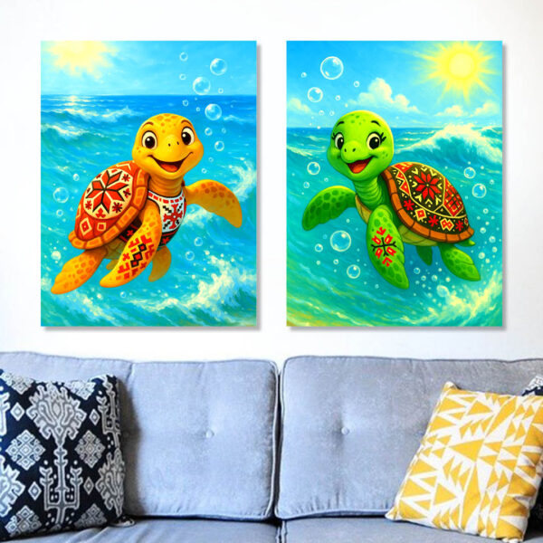 Морски костенурки с шевици – Комплект от 2 Картини - Канава 30x40 см - Image 4