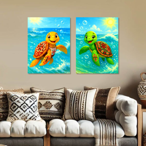 Морски костенурки с шевици – Комплект от 2 Картини - Канава 30x40 см - Image 3