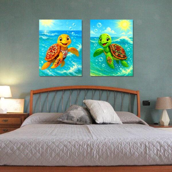 Морски костенурки с шевици – Комплект от 2 Картини - Канава 30x40 см - Image 2