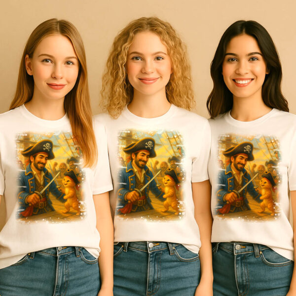 Семейни тениски Веселият пират и котето – за малки и големи авантюристи - Image 2