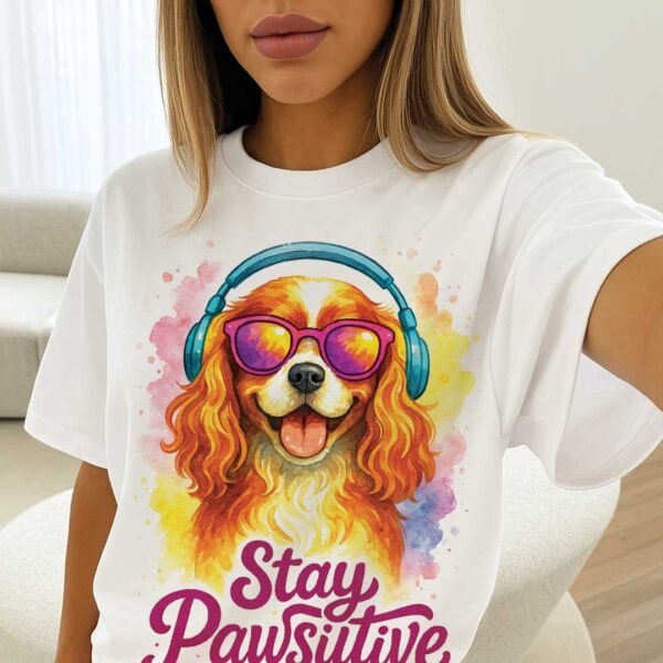 Stay Pawsitive – Unisex OVERSIZED тениска с кавалер шпаньол и глам вайб - Image 4