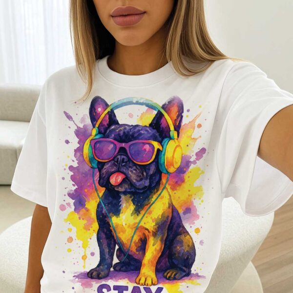 Stay Pawsitive – Unisex OVERSIZED тениска с френски булдог и арт вайб - Image 7