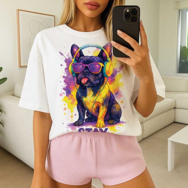 Stay Pawsitive – Unisex OVERSIZED тениска с френски булдог и арт вайб - Image 5