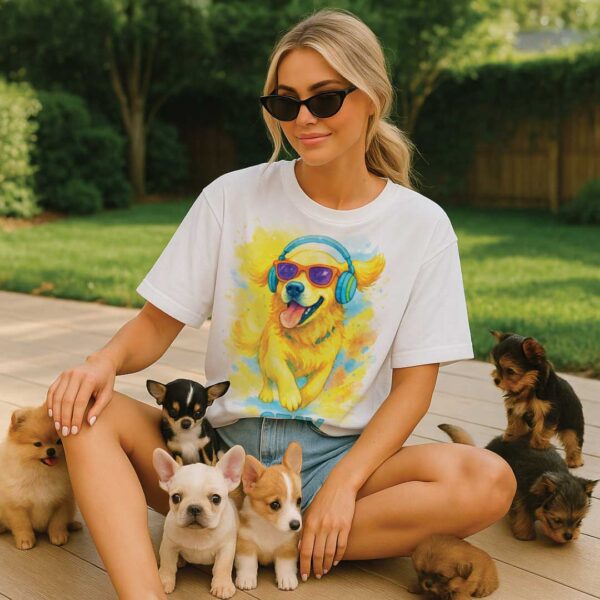 Stay Pawsitive – Unisex OVERSIZED тениска със златен ретривър и слънчево излъчване - Image 11