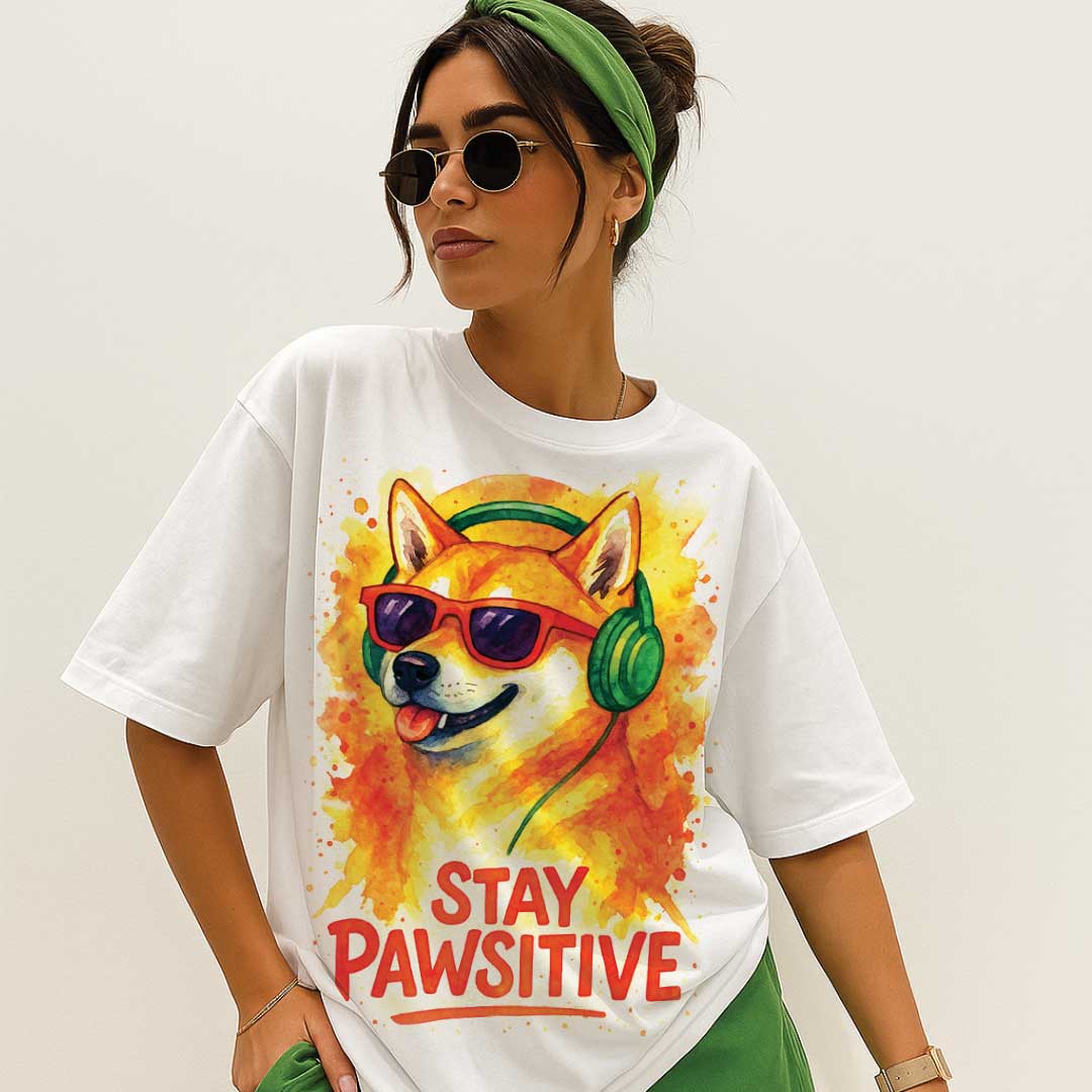 Stay Pawsitive – Unisex OVERSIZED тениска със Shiba Inu и уличен шик