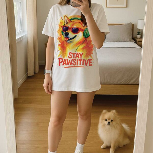 Stay Pawsitive – Unisex OVERSIZED тениска със Shiba Inu и уличен шик - Image 9