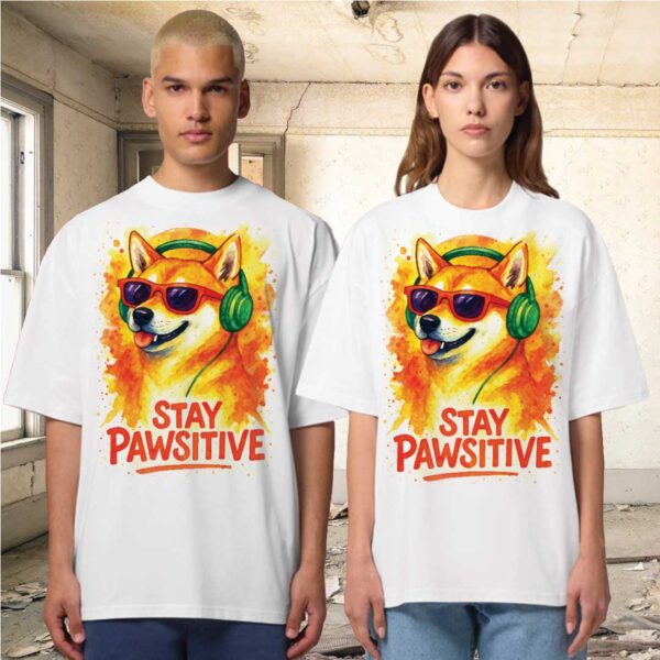 Stay Pawsitive – Unisex OVERSIZED тениска със Shiba Inu и уличен шик - Image 5