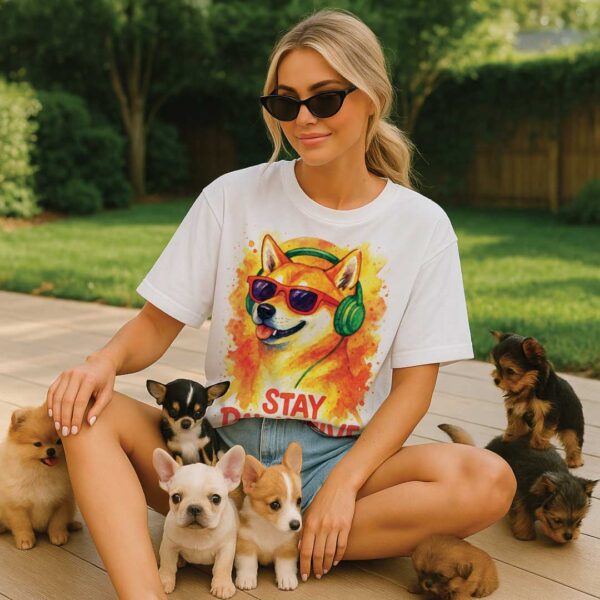 Stay Pawsitive – Unisex OVERSIZED тениска със Shiba Inu и уличен шик - Image 3