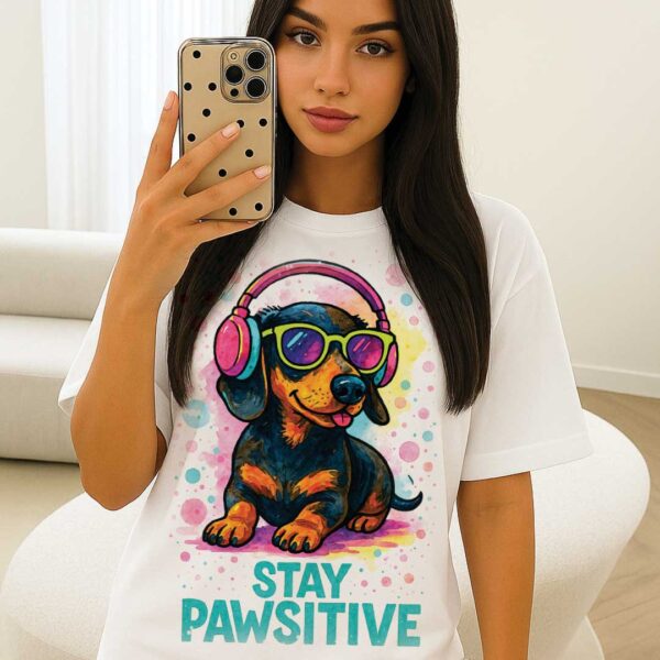 Stay Pawsitive – Unisex OVERSIZED тениска с дакел и поп арт настроение - Image 7