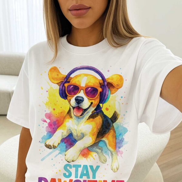 Stay Pawsitive – Unisex OVERSIZED тениска с бигъл и цветна експлозия от настроение - Image 9