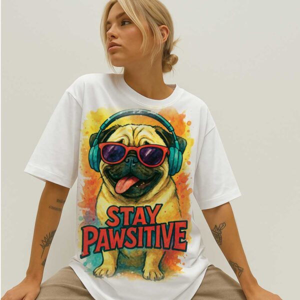 Stay Pawsitive – Unisex OVERSIZED тениска с мопс и вайб, който прегръща - Image 12