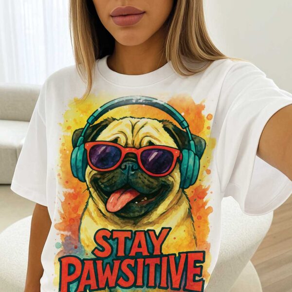Stay Pawsitive – Unisex OVERSIZED тениска с мопс и вайб, който прегръща - Image 13
