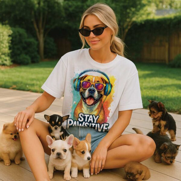 Stay Pawsitive – Unisex OVERSIZED тениска с усмихнат боксер и цветен ритъм - Image 11