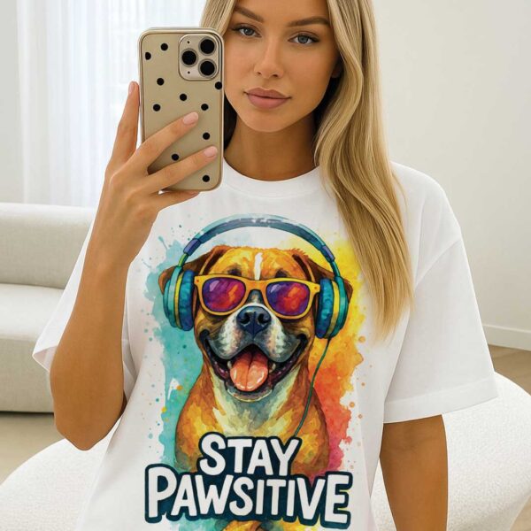 Stay Pawsitive – Unisex OVERSIZED тениска с усмихнат боксер и цветен ритъм - Image 10