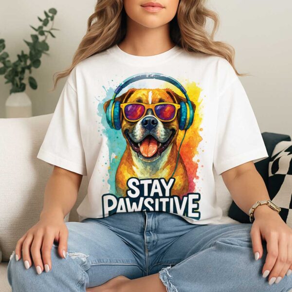 Stay Pawsitive – Unisex OVERSIZED тениска с усмихнат боксер и цветен ритъм - Image 6
