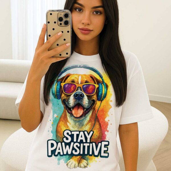Stay Pawsitive – Unisex OVERSIZED тениска с усмихнат боксер и цветен ритъм - Image 4