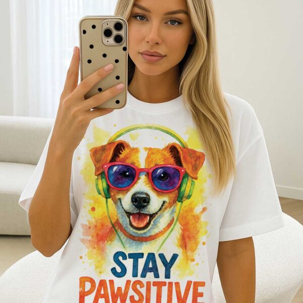 Stay Pawsitive – Unisex OVERSIZED тениска с джак ръсел и игрив уличен стил - Image 5