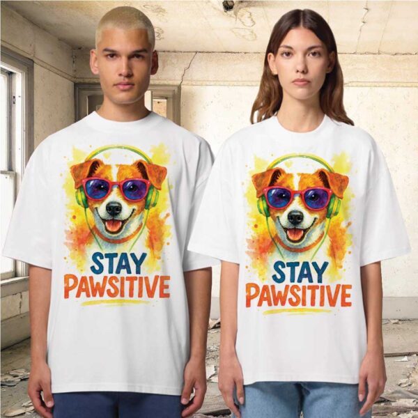 Stay Pawsitive – Unisex OVERSIZED тениска с джак ръсел и игрив уличен стил - Image 7