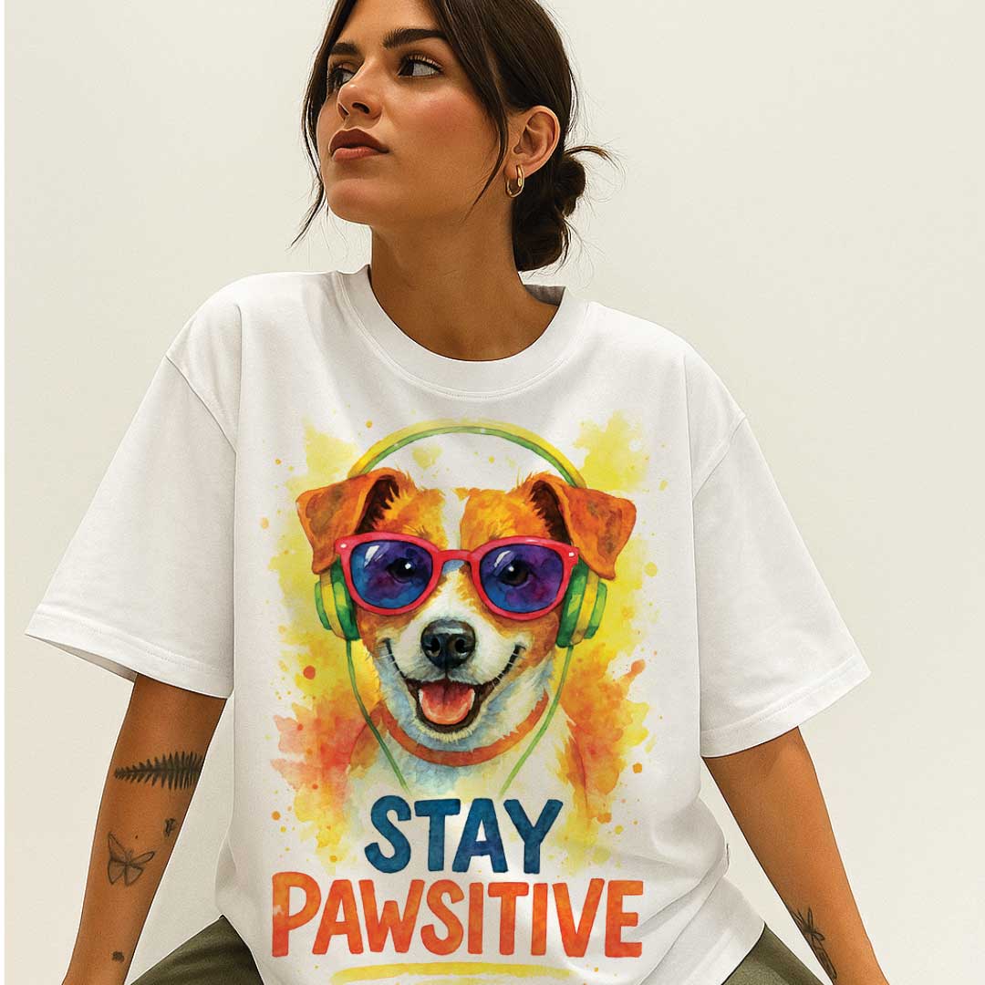 Stay Pawsitive – Unisex OVERSIZED тениска с джак ръсел и игрив уличен стил