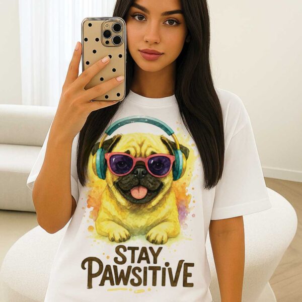 Stay Pawsitive – Unisex OVERSIZED тениска с мопс и уютна усмивка - Image 6