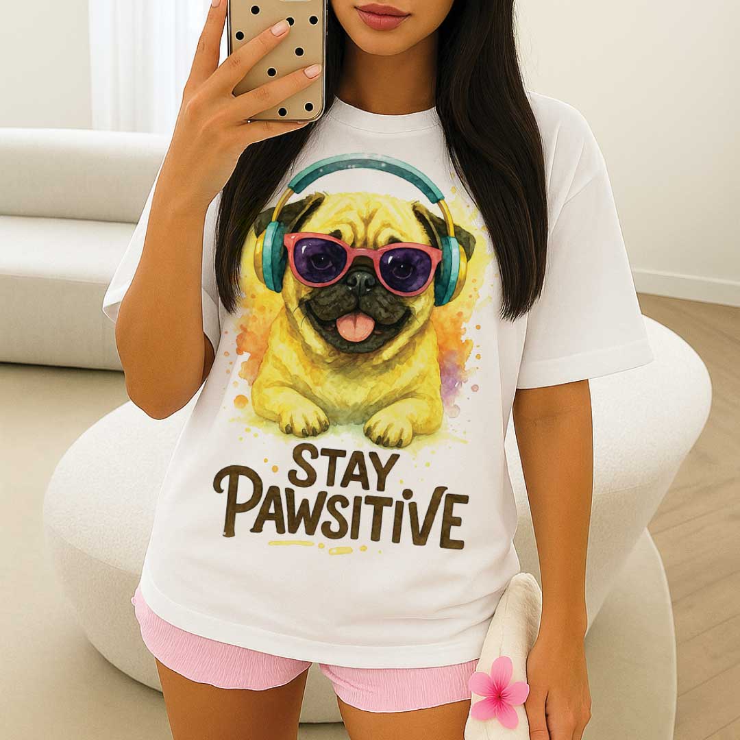 Stay Pawsitive – Unisex OVERSIZED тениска с мопс и уютна усмивка