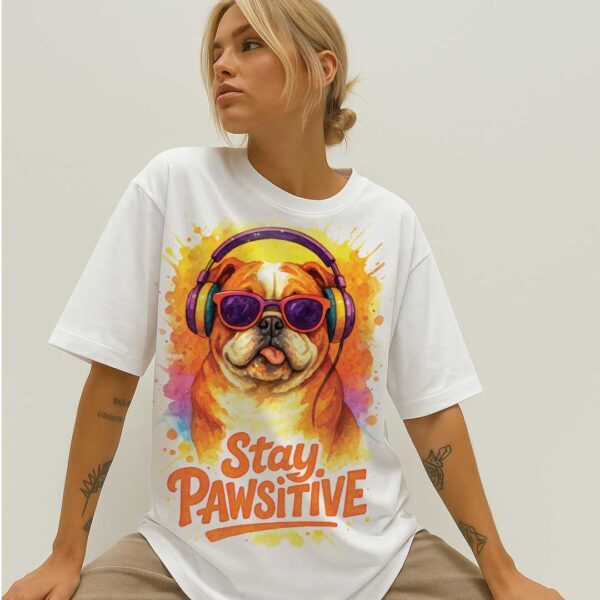 Stay Pawsitive – Unisex OVERSIZED тениска с английски булдог и стоическо излъчване - Image 10