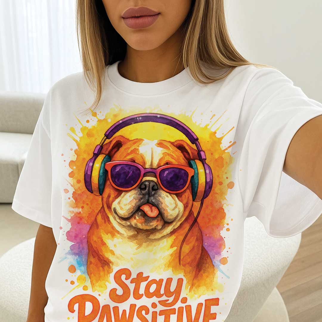 Stay Pawsitive – Unisex OVERSIZED тениска с английски булдог и стоическо излъчване