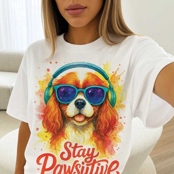 Stay Pawsitive – Unisex OVERSIZED тениска с кавалер шпаньол и сладък артистичен стил - Image 12