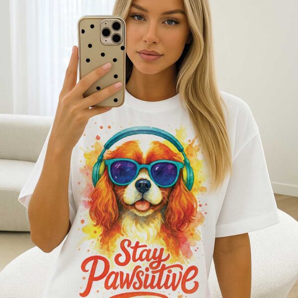 Stay Pawsitive – Unisex OVERSIZED тениска с кавалер шпаньол и сладък артистичен стил - Image 10