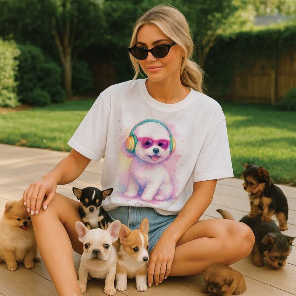 Stay Pawsitive – Oversized тениска с бяло кученце в розово-пастелни цветове - Image 11