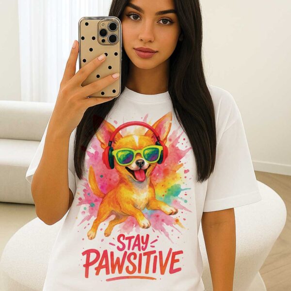Stay Pawsitive – Цветна Unisex OVERSIZED Тениска тениска с чихуахуа - Image 12