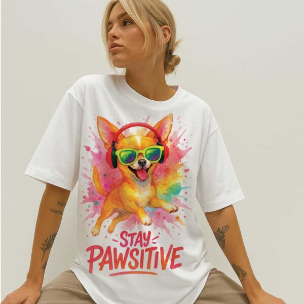 Stay Pawsitive – Цветна Unisex OVERSIZED Тениска тениска с чихуахуа - Image 14