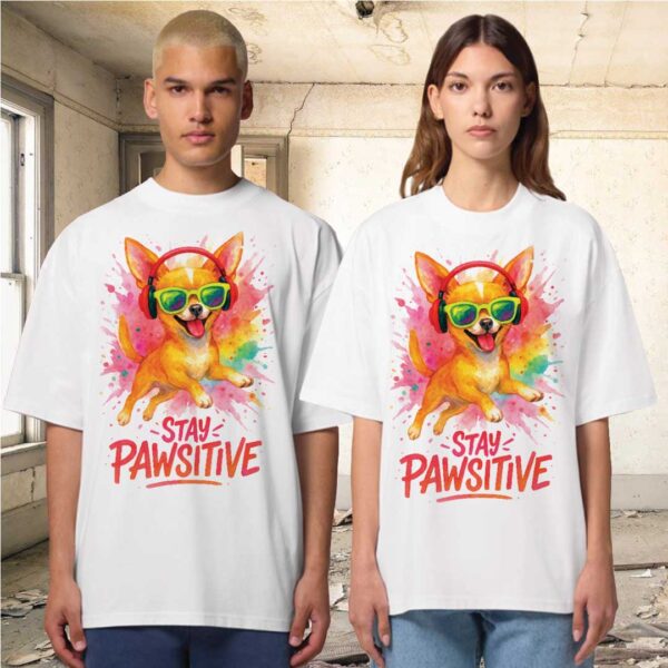 Stay Pawsitive – Цветна Unisex OVERSIZED Тениска тениска с чихуахуа - Image 11