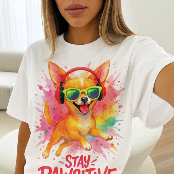 Stay Pawsitive – Цветна Unisex OVERSIZED Тениска тениска с чихуахуа - Image 10