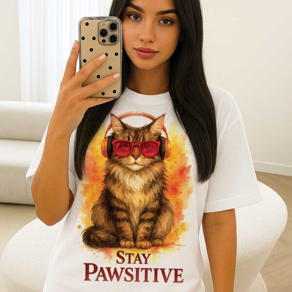 Stay Pawsitive – Unisex OVERSIZED Тениска с котка Мейн Куун - Image 3
