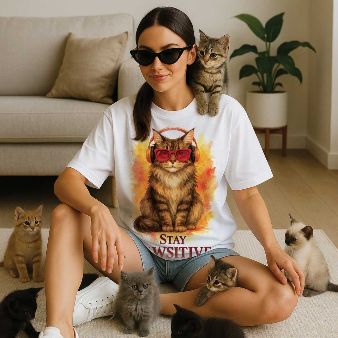 Stay Pawsitive – Unisex OVERSIZED Тениска с котка Мейн Куун